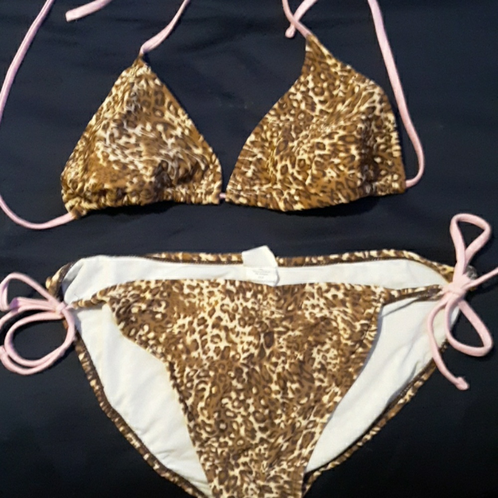 Leopard tan, ivory and pink bikini